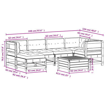 7-tlg. Garten-Lounge-Set mit Kissen Weiß Massivholz Kiefer