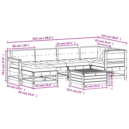 7-tlg. Garten-Lounge-Set mit Kissen Weiß Massivholz Kiefer