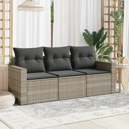 3-tlg. Garten-Sofagarnitur mit Kissen Hellgrau Poly Rattan