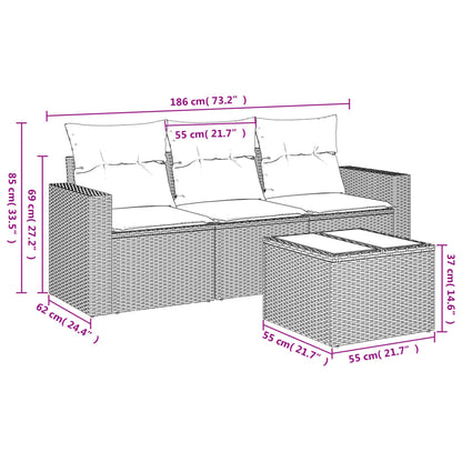 4-tlg. Garten-Sofagarnitur mit Kissen Beige Poly Rattan