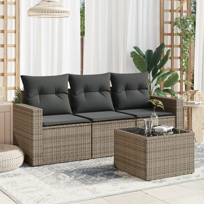 4-tlg. Garten-Sofagarnitur mit Kissen Grau Poly Rattan