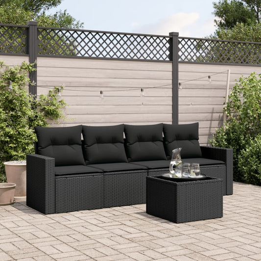 5-tlg. Garten-Sofagarnitur mit Kissen Schwarz Poly Rattan