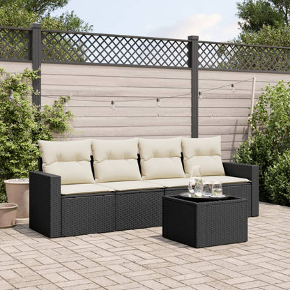 5-tlg. Garten-Sofagarnitur mit Kissen Schwarz Poly Rattan