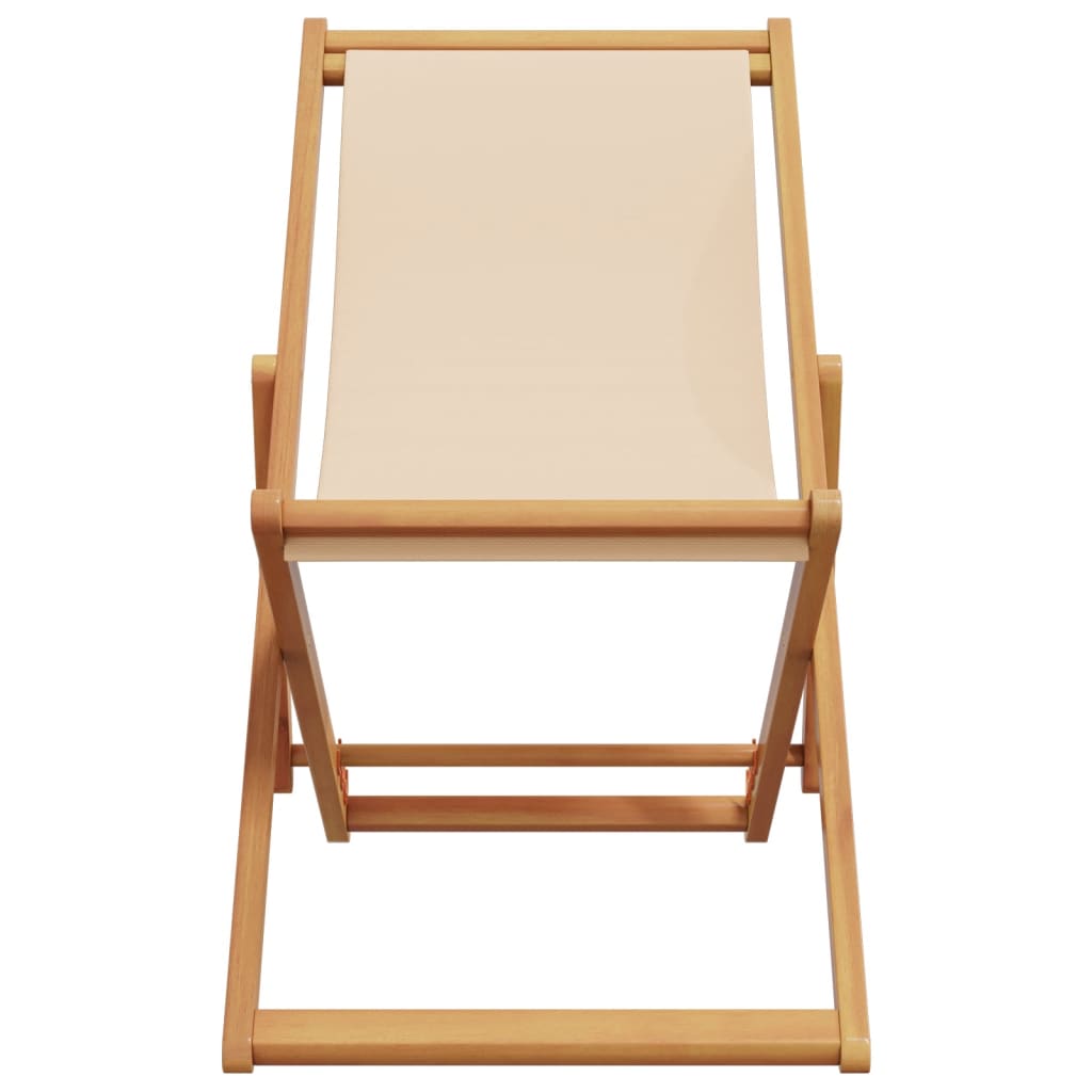 Strandstühle 2 Stk. Klappbar Beige Stoff und Massivholz