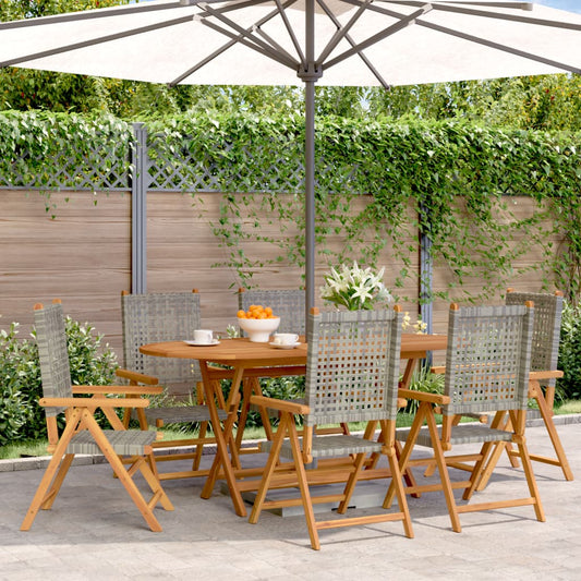 Gartenstuhl Verstellbar 6 Stk. Grau Poly Rattan Massivholz