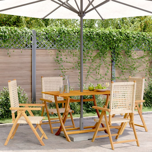 Gartenstuhl Verstellbar 4 Stk. Beige Poly Rattan Massivholz