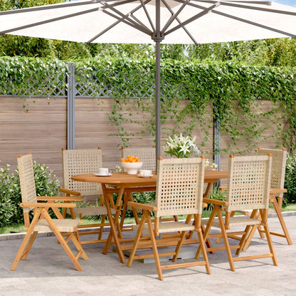 Gartenstuhl Verstellbar 6 Stk. Beige Poly Rattan Massivholz