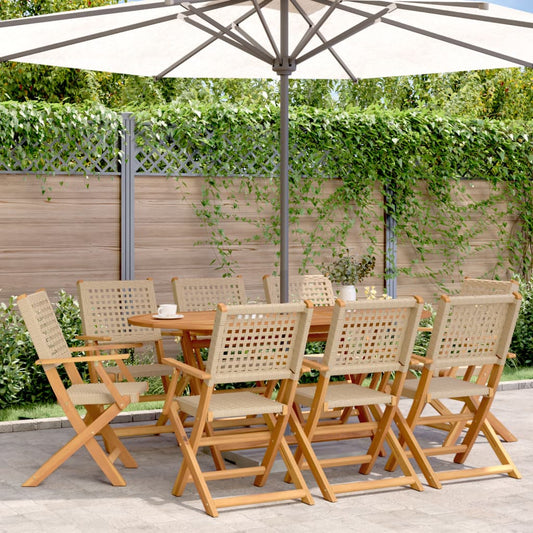 Gartenstühle 8 Stk. Klappbar Beige Poly Rattan & Massivholz