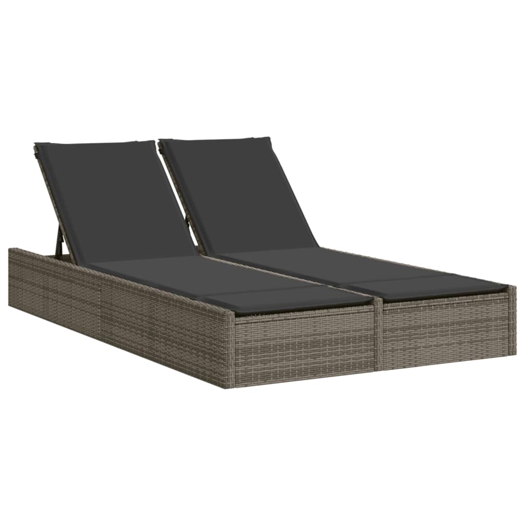 Doppel-Sonnenliege mit Kissen Grau Poly Rattan