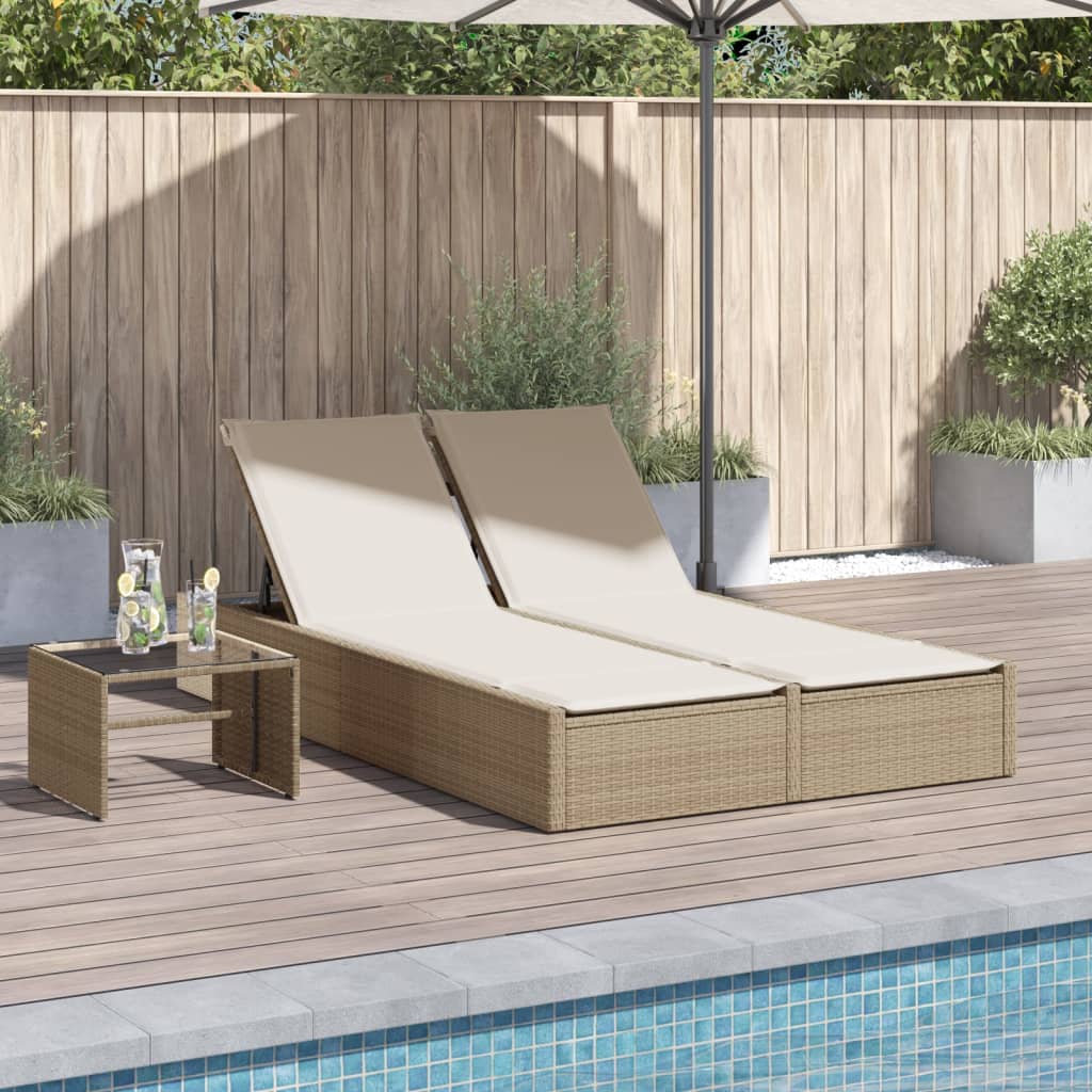 Doppel-Sonnenliege mit Auflagen Beige Poly Rattan