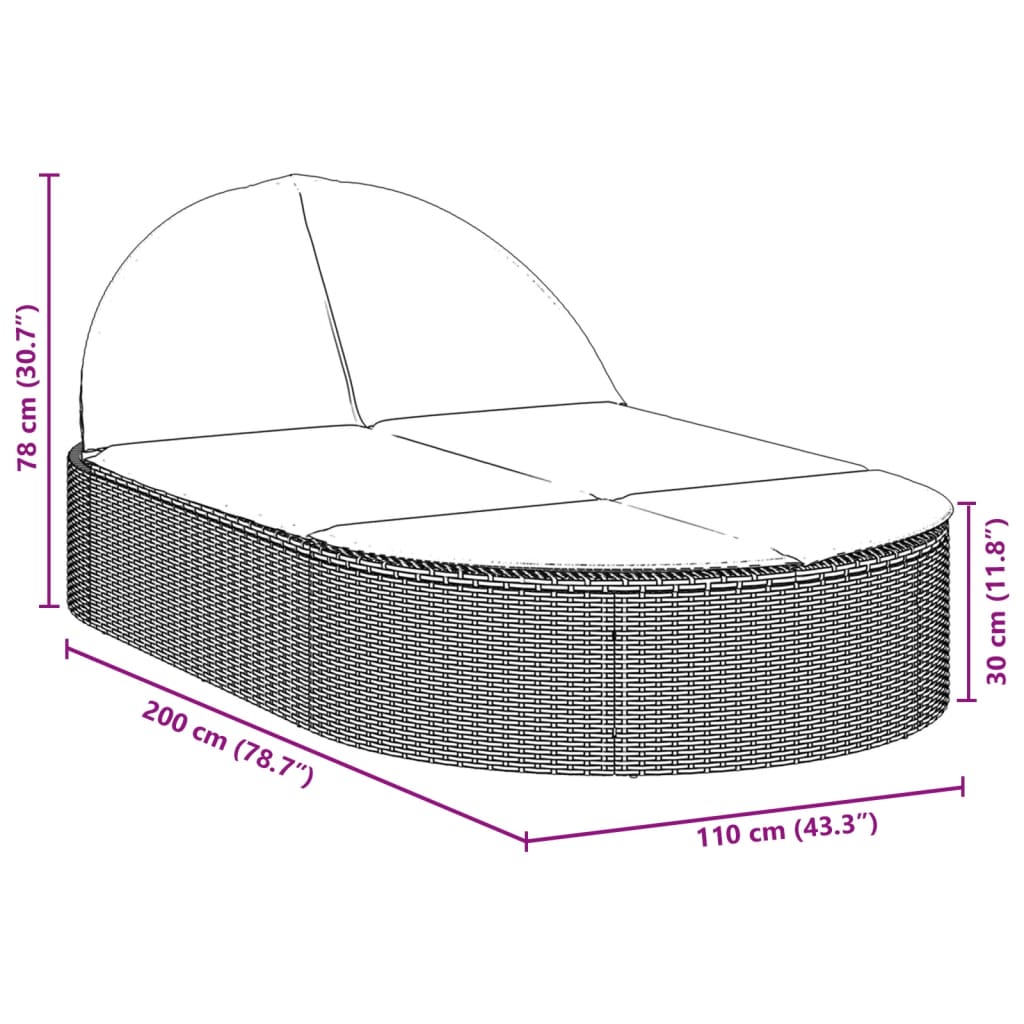 Doppel-Sonnenliege mit Kissen Grau Poly Rattan