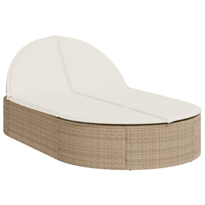 Doppel-Sonnenliege mit Auflagen Beige Poly Rattan