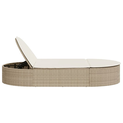 Doppel-Sonnenliege mit Auflagen Beige Poly Rattan