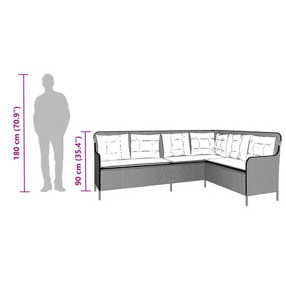 Gartensofa in L-Form mit Kissen Braun Poly Rattan