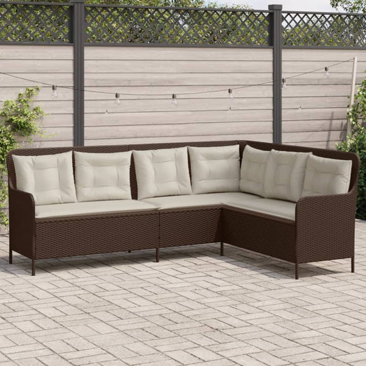 Gartensofa in L-Form mit Kissen Braun Poly Rattan