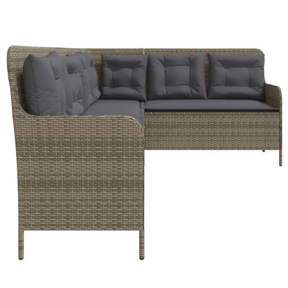 Gartensofa in L-Form mit Kissen Grau Poly Rattan