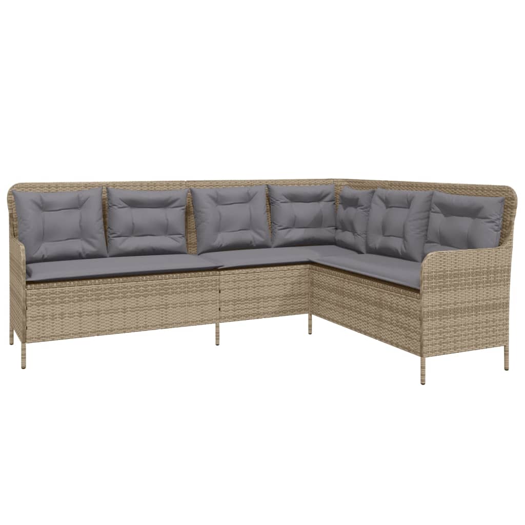 Gartensofa in L-Form mit Kissen Beige Poly Rattan