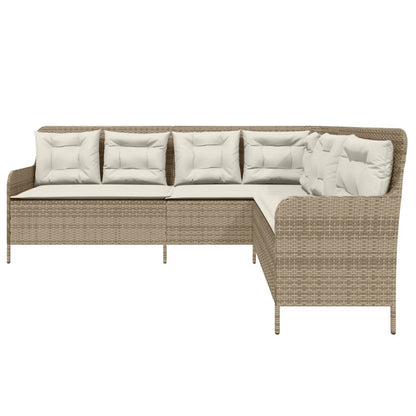 Gartensofa in L-Form mit Kissen Beige Poly Rattan