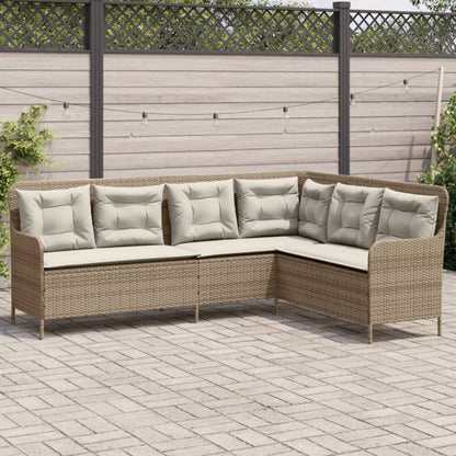 Gartensofa in L-Form mit Kissen Beige Poly Rattan