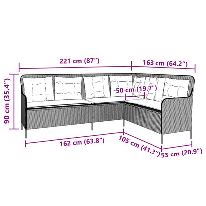 Gartensofa in L-Form mit Kissen Hellgrau Poly Rattan