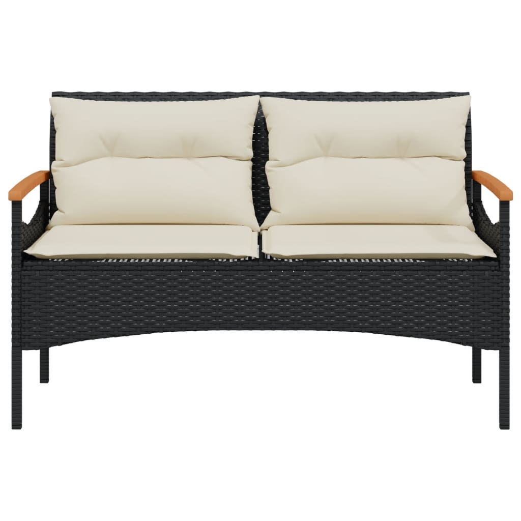 Gartenbank mit Kissen 116x62,5x74 cm Schwarz Poly Rattan