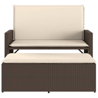 Gartenbank mit Kissen und Hocker Braun Poly Rattan