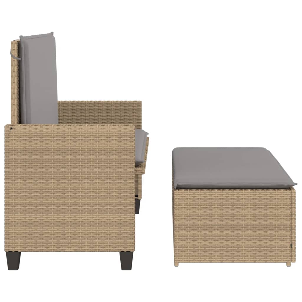 Gartenbank mit Kissen und Hocker Beige Poly Rattan