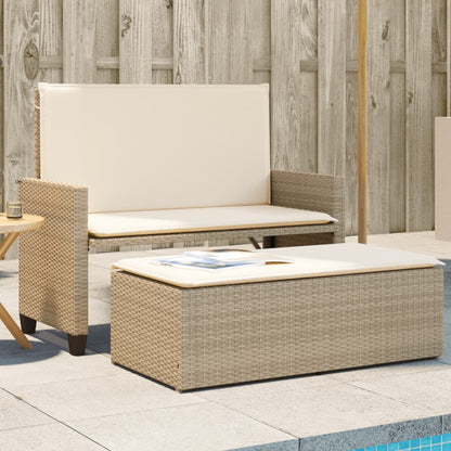 Gartenbank mit Kissen und Hocker Beige Poly Rattan