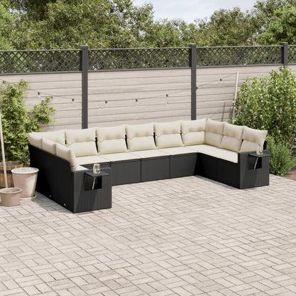 10-tlg. Garten-Sofagarnitur mit Kissen Schwarz Poly Rattan