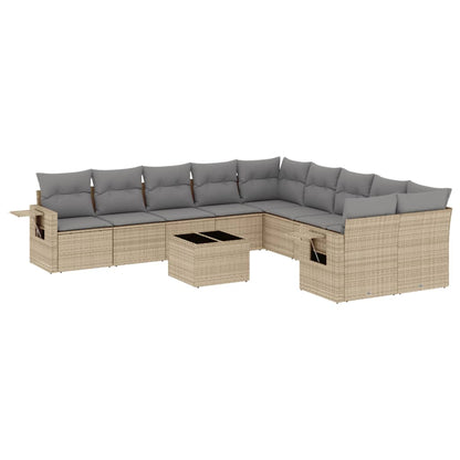 11-tlg. Garten-Sofagarnitur mit Kissen Beige Poly Rattan