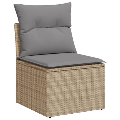 11-tlg. Garten-Sofagarnitur mit Kissen Beige Poly Rattan