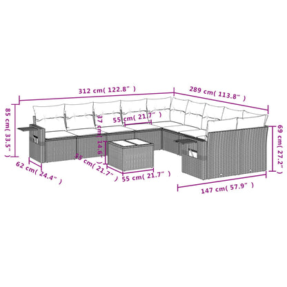 11-tlg. Garten-Sofagarnitur mit Kissen Hellgrau Poly Rattan