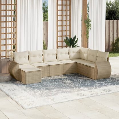 8-tlg. Garten-Sofagarnitur mit Kissen Beige Poly Rattan