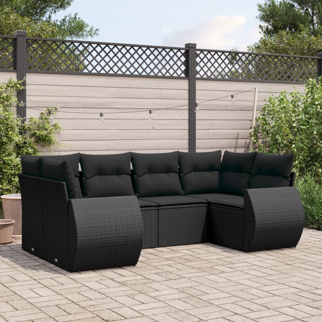 6-tlg. Garten-Sofagarnitur mit Kissen Schwarz Poly Rattan