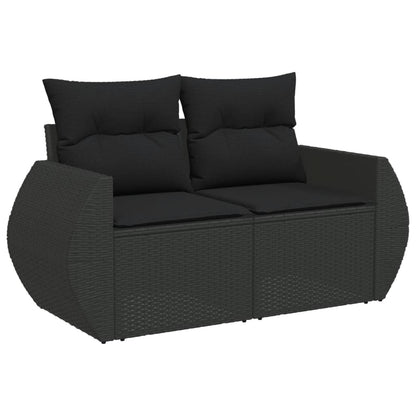 9-tlg. Garten-Sofagarnitur mit Kissen Schwarz Poly Rattan