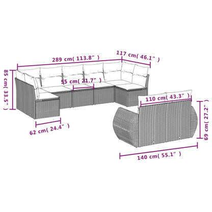 9-tlg. Garten-Sofagarnitur mit Kissen Schwarz Poly Rattan