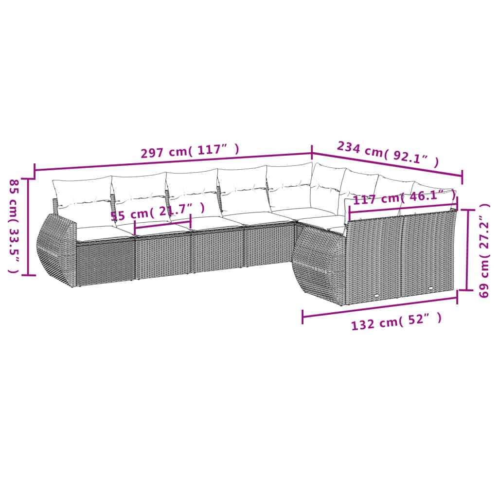 9-tlg. Garten-Sofagarnitur mit Kissen Beige Poly Rattan