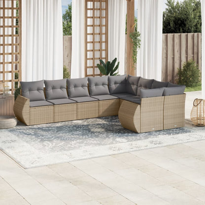 9-tlg. Garten-Sofagarnitur mit Kissen Beige Poly Rattan