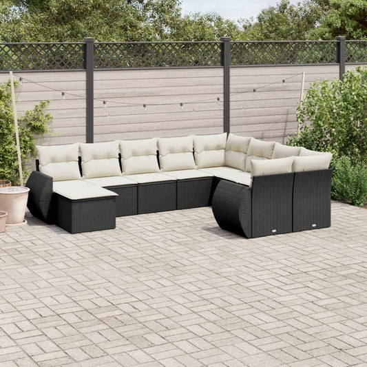 10-tlg. Garten-Sofagarnitur mit Kissen Schwarz Poly Rattan