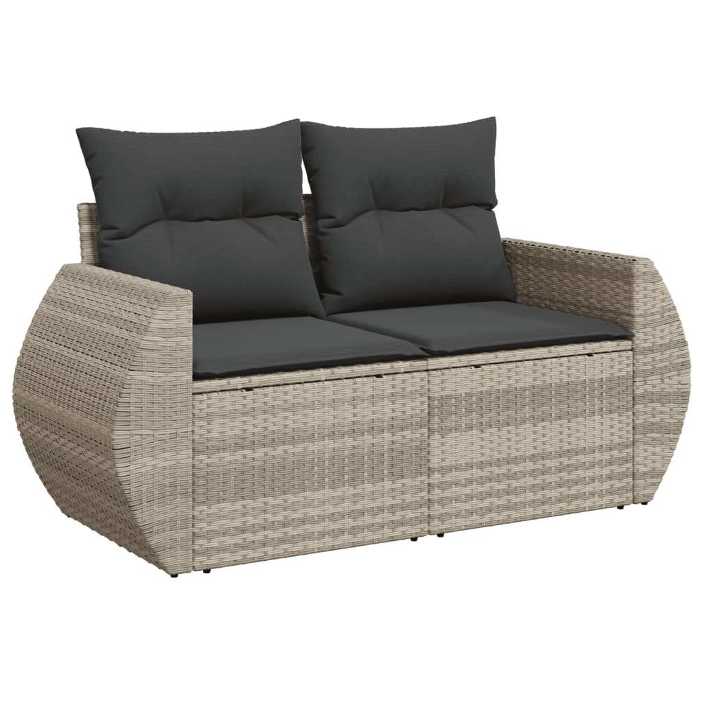 10-tlg. Garten-Sofagarnitur mit Kissen Hellgrau Poly Rattan