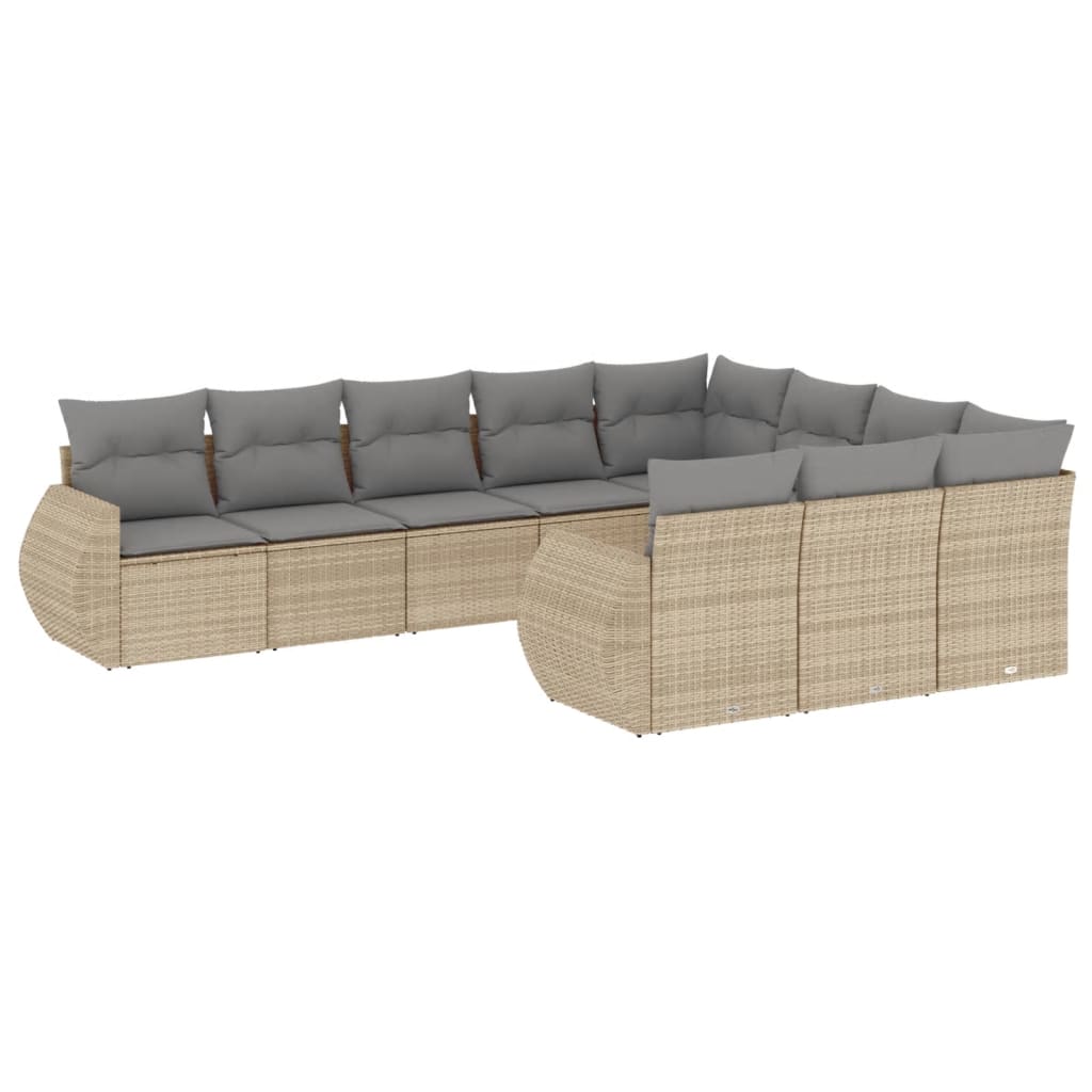 10-tlg. Garten-Sofagarnitur mit Kissen Beige Poly Rattan