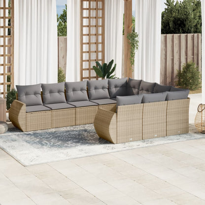 10-tlg. Garten-Sofagarnitur mit Kissen Beige Poly Rattan