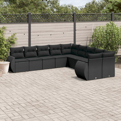 10-tlg. Garten-Sofagarnitur mit Kissen Schwarz Poly Rattan