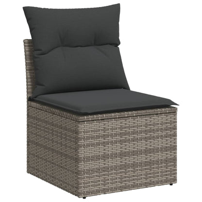 11-tlg. Garten-Sofagarnitur mit Kissen Grau Poly Rattan