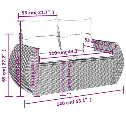 11-tlg. Garten-Sofagarnitur mit Kissen Schwarz Poly Rattan