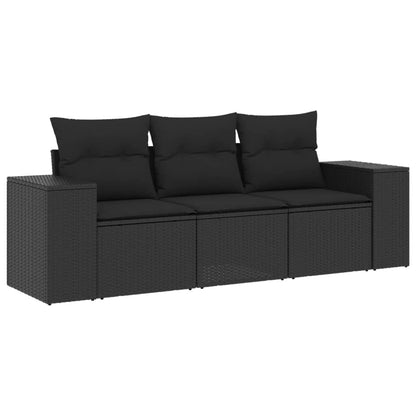 3-tlg. Garten-Sofagarnitur mit Kissen Schwarz Poly Rattan