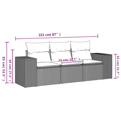 3-tlg. Garten-Sofagarnitur mit Kissen Beige Poly Rattan