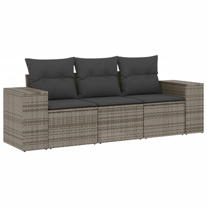 3-tlg. Garten-Sofagarnitur mit Kissen Grau Poly Rattan