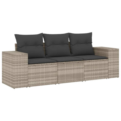 3-tlg. Garten-Sofagarnitur mit Kissen Hellgrau Poly Rattan