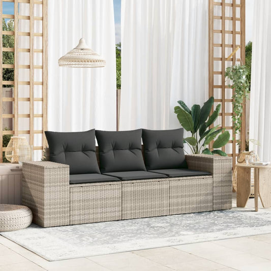 3-tlg. Garten-Sofagarnitur mit Kissen Hellgrau Poly Rattan